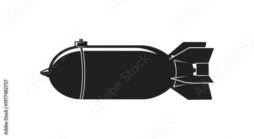 Black bomb icon, missile symbol, explosive sign, vector graphic