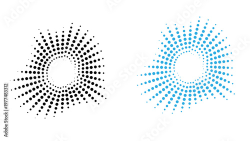 Collection of colorful halftone spiral patterns representing diverse renewable energy sources.vector illustration of an abstract background