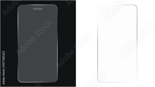 Liquid glass smartphone icon interface isolated for dark theme mobile phone with blank screen