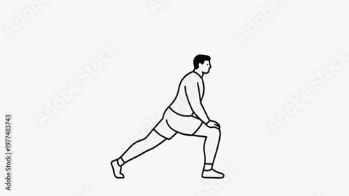 Flat Illustration of a Man Stretching and Exercising on Blue and simple Background. copy space.