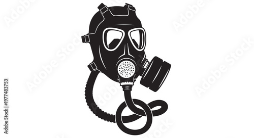 Black gas mask, protective respirator, safety equipment, vector illustration