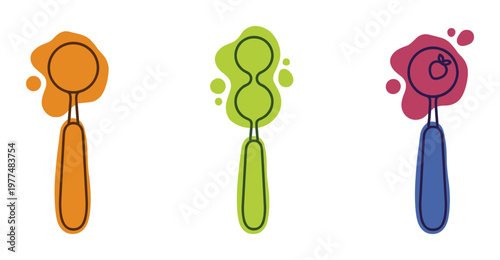 Set of colorful teacups and teapots with abstract splashes