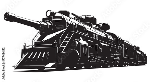 Black, military tank, armored vehicle, combat train, warfare illustration