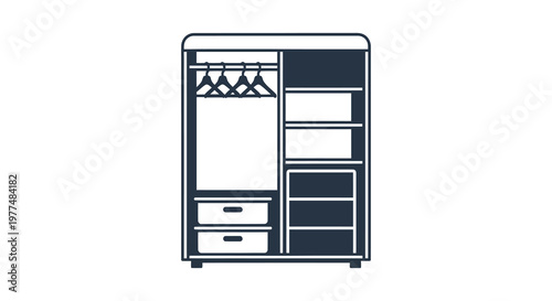 Simple wardrobe design with hanging space and shelves a dark silhouette