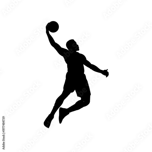 Basketball player jumping for slam dunk silhouette,  vector illustration
