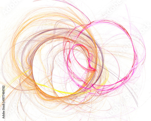 Vibrant digital fractal art featuring glowing blue, cyan, and golden light trails swirling around a central dark void. Energetic cosmic motion background.