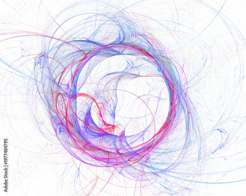 Vibrant digital fractal art featuring glowing blue, cyan, and golden light trails swirling around a central dark void. Energetic cosmic motion background.