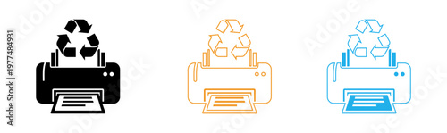 Recycling symbolism two printers processing waste for circular economy