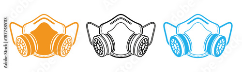 Stylized respirator masks in orange and blue a protective gear illustration