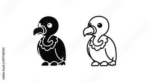 Vintage Cartoon Birds: Black and White Dodo Birds Illustration Vector