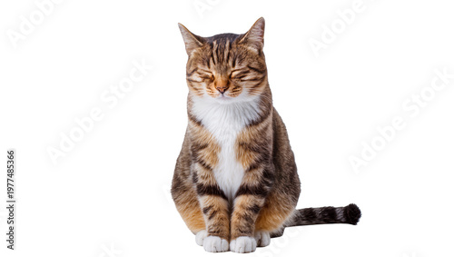 Fotografie Calico Tabby Cat Sitting with Eyes Partially Closed