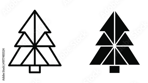 Comparison of outline and filled geometric tree illustrations with symmetrical lines