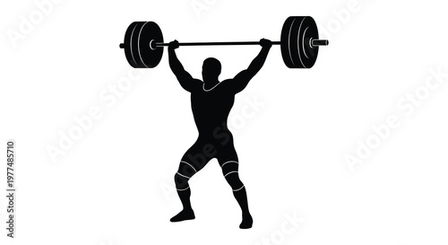 Weightlifter powerfully presses barbell overhead in a striking black silhouette