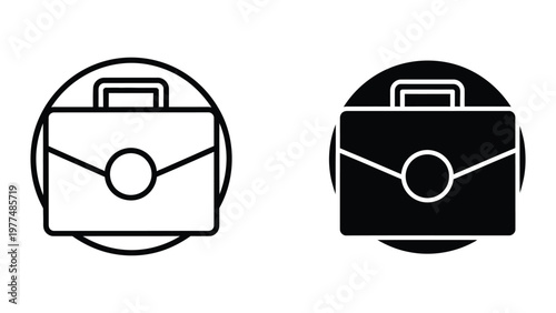 Contrasting icons of a briefcase with different color schemes for visual emphasis
