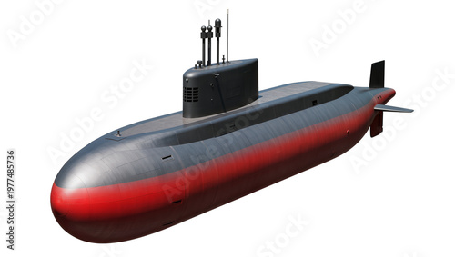 Obraz na płótnie Red and gray modern submarine with fin and periscope detail