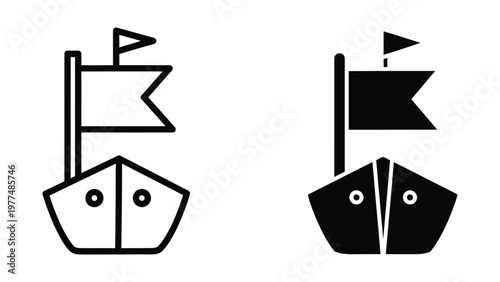 Contrasting black and white pirate ship flags on vessels with distinct designs