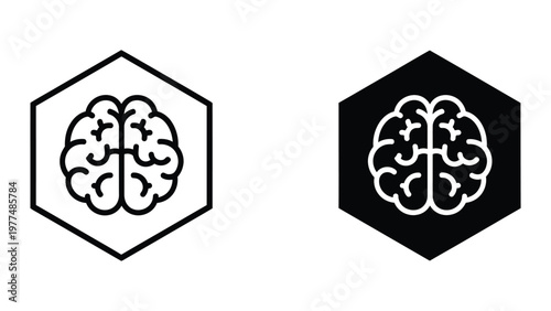 Contrast of brain icons within hexagonal borders in positive and negative color schemes
