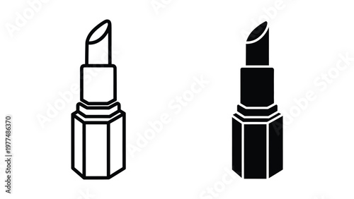 Contrasting lipstick designs in minimalist black and white illustration style