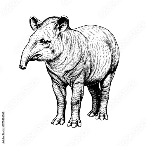 Detailed illustration of a tapir standing on a white background  