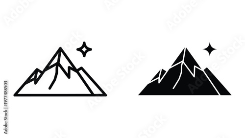 Contrasting styles of mountain illustration with sparkling accents above peaks