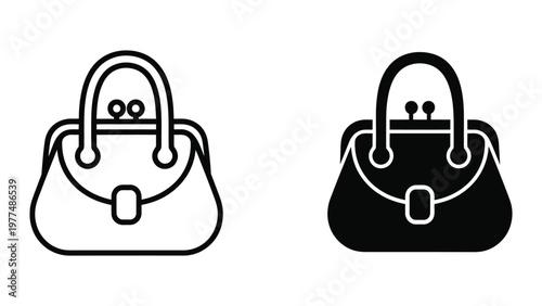 Contrasting designs of handbags in black and white line art style