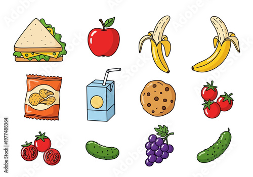 A variety of fresh fruits and snacks are arranged on a table.