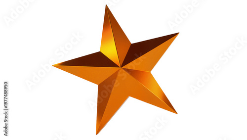 Metallic orange three-dimensional star with sharp points and angled surfaces