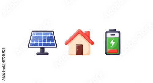 Renewable energy concept with solar panel smart home and battery