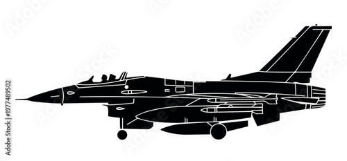 F16 Jet Silhouette Shown Angled Isometric Stock Vector
