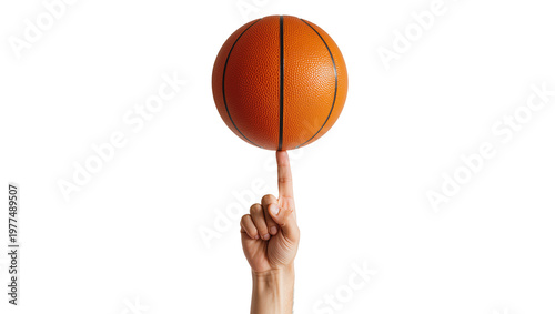 Tableau sur toile Orange Basketball Balanced on Human Finger Pointing Upward