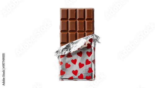 Dark chocolate bar and heart patterned foil wrapped candy