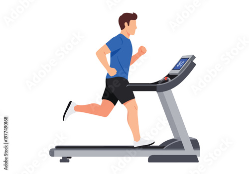Flat style vector illustration of man running on treadmill, healthy lifestyle and cardio workout concept isolated on modern background for training and exercise