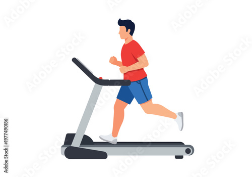 Flat style vector illustration of man running on treadmill, healthy lifestyle and cardio workout concept isolated on modern background for training and exercise