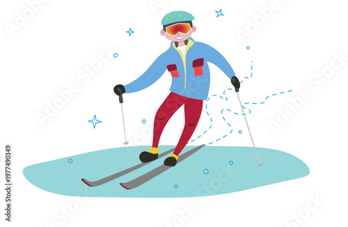 Skier in Blue Jacket on Snow Slope