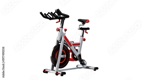 Bild auf Leinwand Red and Gray Indoor Stationary Exercise Bike with Pedals and Handlebars