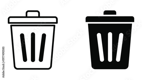 Contrasting trash bins illustrated in black and white styles