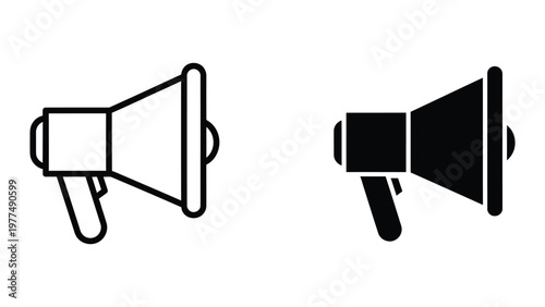 Two contrasting megaphones representing amplification and announcement in different styles