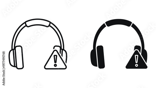 Comparison of headphone designs with warning symbols for microphone attachments