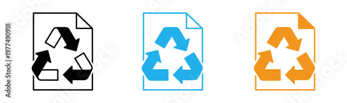 Title recycling symbols blue and orange icons representing waste management and sustainability description two rectangular icons depict recycling symbols with arrows in