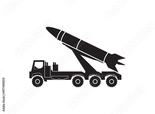 Military missile launcher icon.  black silhouette