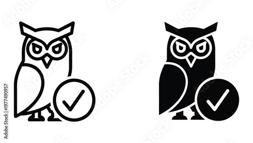 Contrast of stylized owls with checkmarks symbolizing approval or verification