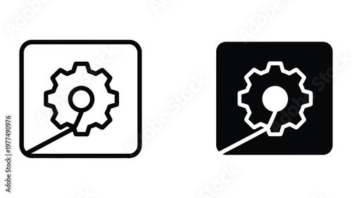 Contrasting gear icons on different background styles for visual design emphasis