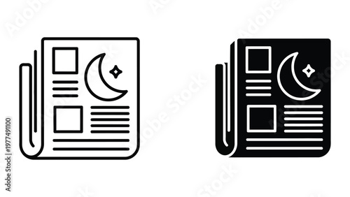 Contrast of traditional and modern newspaper icons with moon symbols