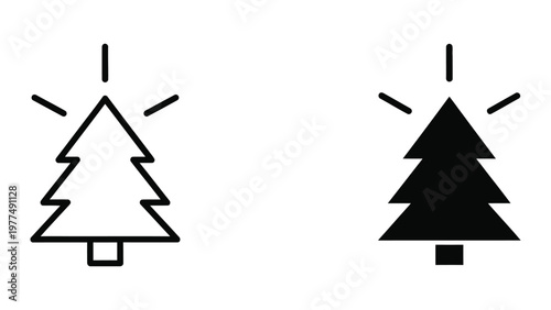 Comparison of outlined and filled christmas tree icons with simple decorative lines on top