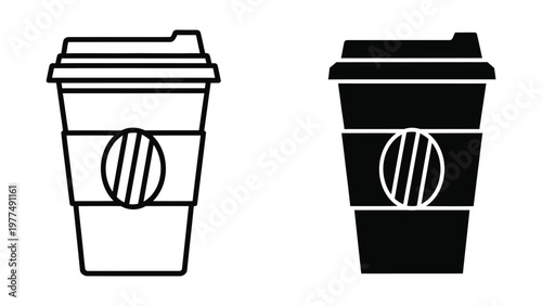 Black and white coffee cup with contrasting lid designs for visual comparison