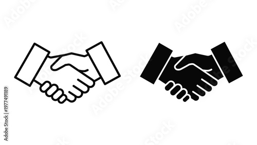 Two distinct handshake illustrations with different stylistic approaches.