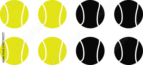Set of Tennis Balls in Yellow and Black Colors for Sports Equipment, Branding, and Digital Media Designs