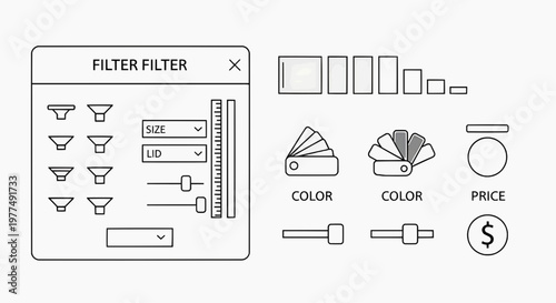 A graphic illustration of a filter menu with various icons and options on a screen.