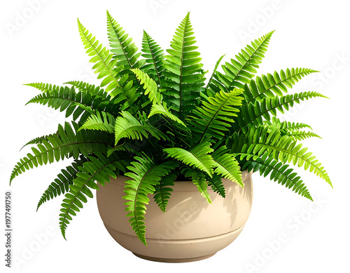 Lush green fern plant in a rounded neutral pot