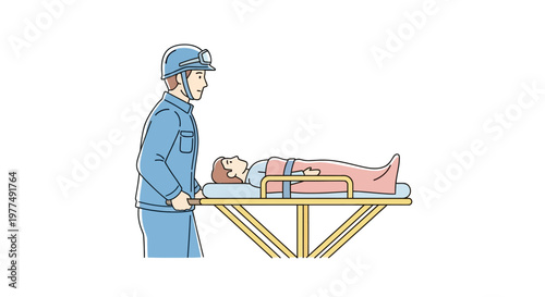 Paramedic helping injured woman on stretcher.